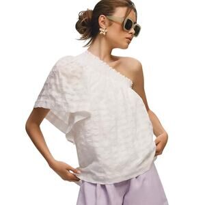 NWT ANTHROPOLOGIE MAEVE Women’s White One shoulder flutter sleeves top